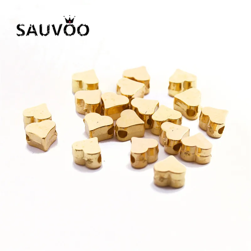 

SAUVOO 200pcs/lot CCB Heart Shape Bracelets Charm Beads 5.5*5.8mm 1.5mm Hole Size Gold Silver Color DIY Jewelry Making Beads