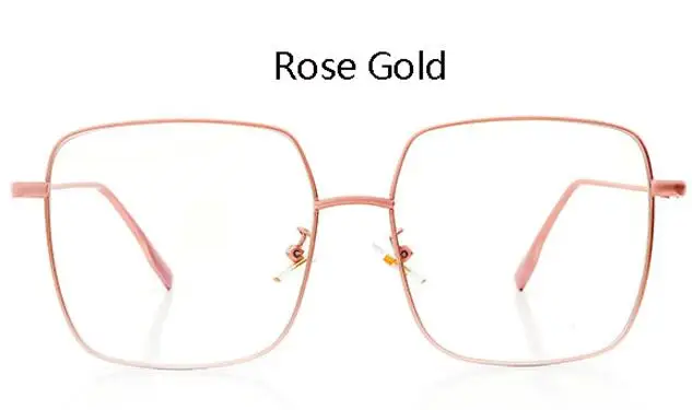 rose gold Очки с большой оправой, женские большие квадратные очки, Золотая оправа, прозрачные линзы, оптические очки для близорукости - Цвет оправы: rose gold