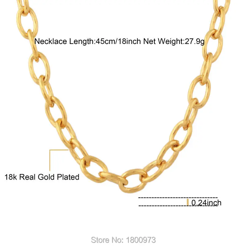 Классический Большой Круг Звено Цепи Золотое заполненное ожерелье для женщин