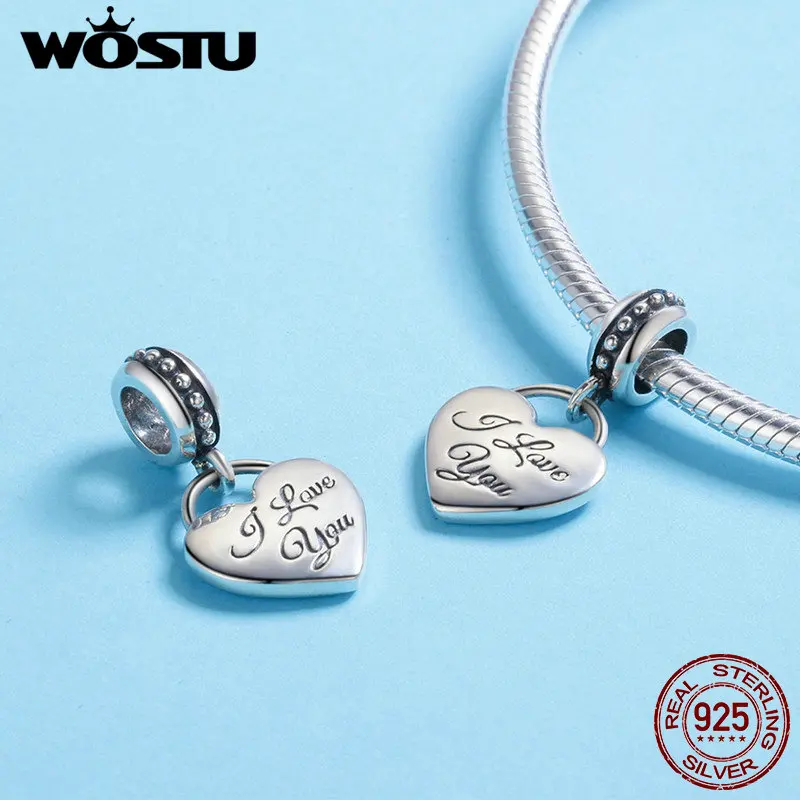 WOSTU романтическая 925 пробы серебряная подвеска в виде сердца с надписью I Love You, браслет с бусинами и подвеской, ювелирный подарок для самостоятельной сборки, FIC539