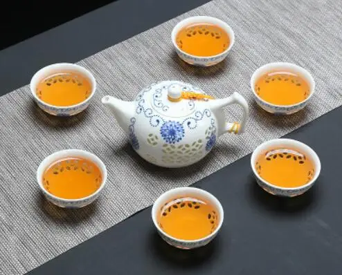 Сине белый изысканный керамический чайник чайная чашка фарфоровый китайский