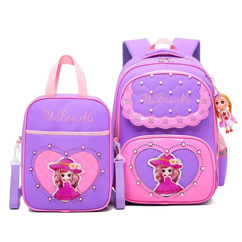 Школьные ранцы для девочек 2 шт./компл., милые детские рюкзаки с героями мультфильмов для принцесс, детские кружевные сумки для книг, рюкзак д...