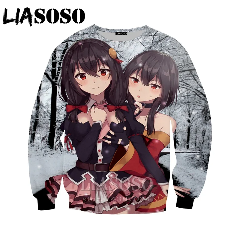 LIASOSO женские футболки Аниме уличная хип хоп homme Konosuba рубашка 3d принт забавная Harajuku