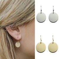 zwpon alloy geometric textured round disc drop earrings three tone mini metal disc threader hook earrings for woman jewelry