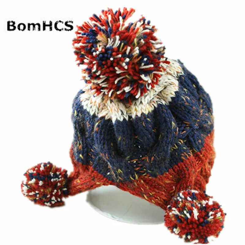 BomHCS зимняя Смешанная цветная Толстая теплая мешковатая грубая Шапка-бини