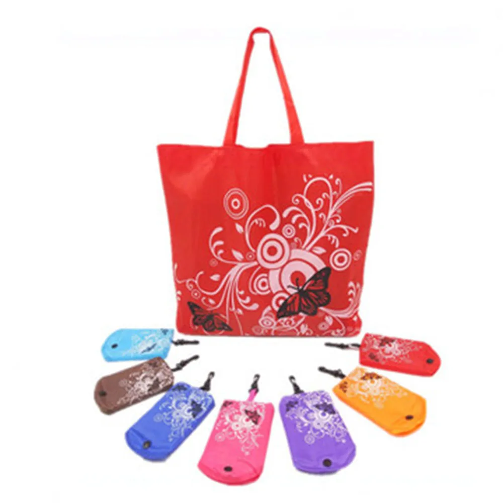 Foldable Shopping Bag Butterfly Flower Oxford Fabric Shoulder Bag Portable Eco-Friendly Grocery Bags Reusable Totefor Ladies