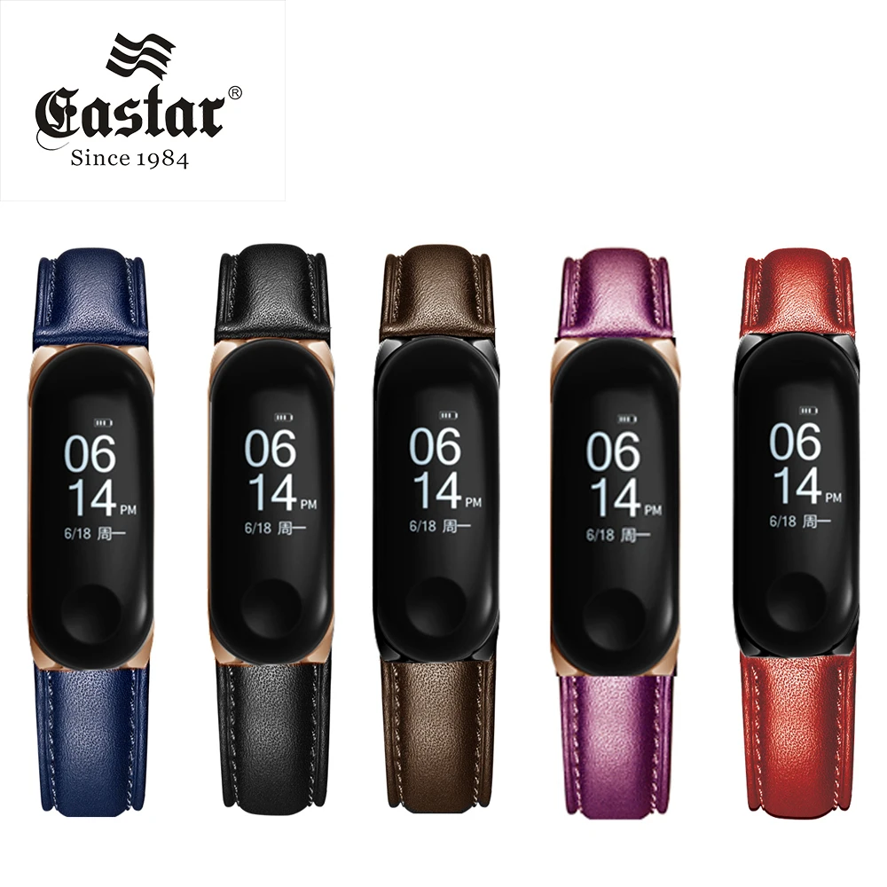 Black and Rose Gold Case Leather Watch Band for Xiaomi Mi 3 Smart Strap Accessories Bracelet Miband3 | Наручные часы