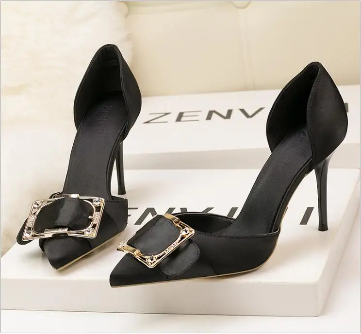 2018 new Fashion elegant shoes with high-heeled satin belts side buckle nightclub sandals female | Обувь