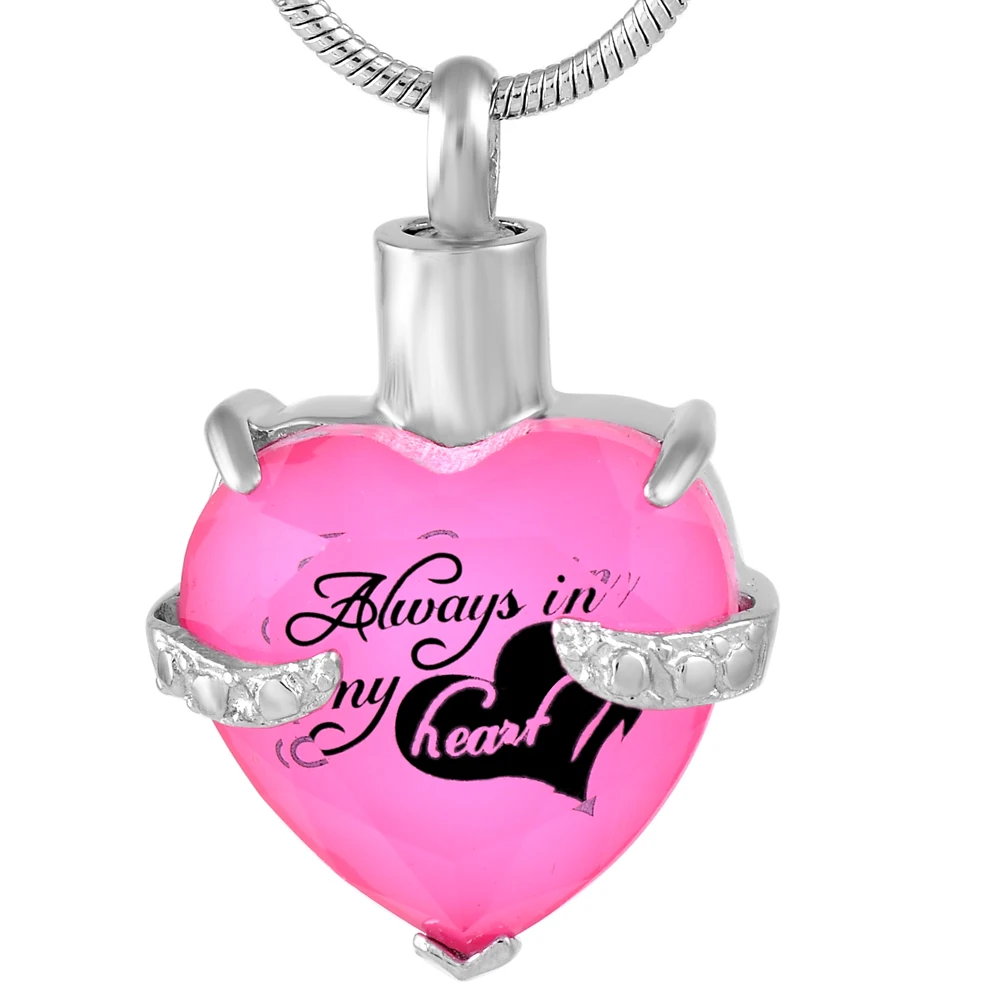 

IJD9791 Hold Always In My Heart Birthstone Cremation Necklace that Ashes Keepsake Stainless Steel Memorial Cremation Urn Pendant