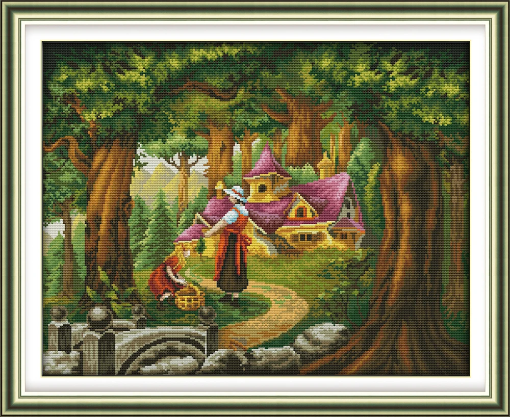 

The fairy tale hut cross stitch kit 18ct 14ct 11ct count printed canvas stitching embroidery DIY handmade needlework