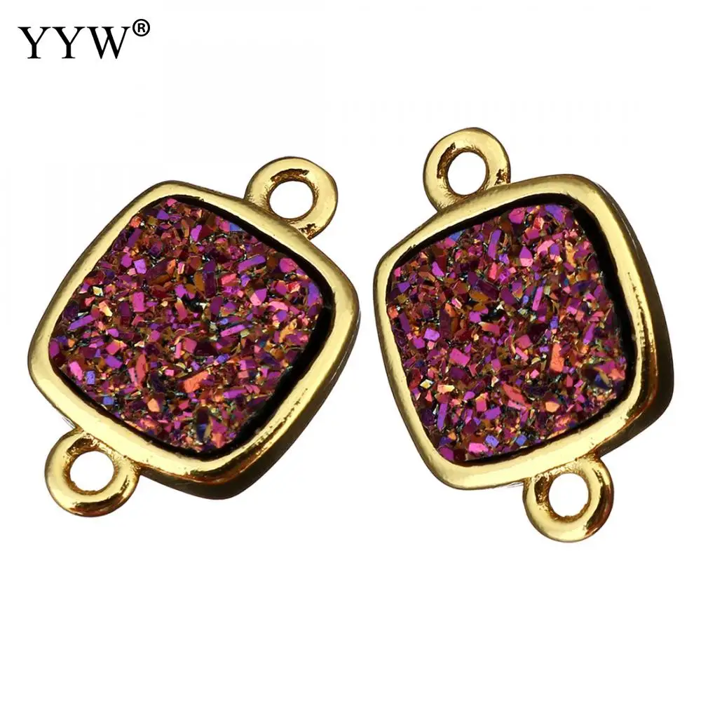 

Brass Jewelry Connector Beads With Ice Quartz Agates Stone Square Real Gold Color Plated 1/1 Loop 15x9x3mm 10PCs/Lot
