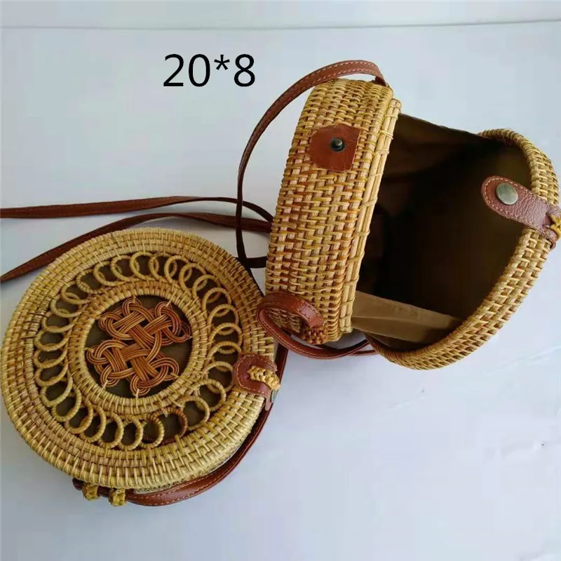 Летняя Пляжная женская сумка мессенджер из ротанга милая круглая Праздничная