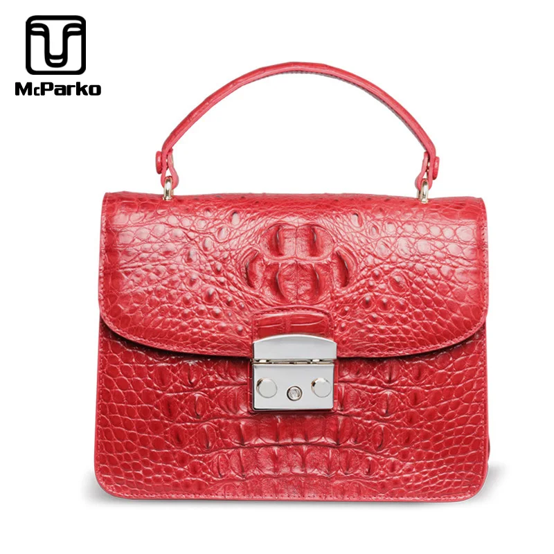 

McParko Top Handle Handbags Genuine Leather Crocodile Shoulder Bags Women Fashion Chian Belt Bags Luxury Alligator Evening Bag