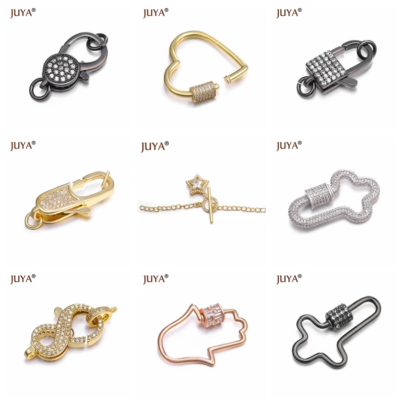 Juya Supplies For Jewelry Wholesale Luxury Zirconia Clasps Hooks Accessories For Making Bracelets Necklaces DIY Craft