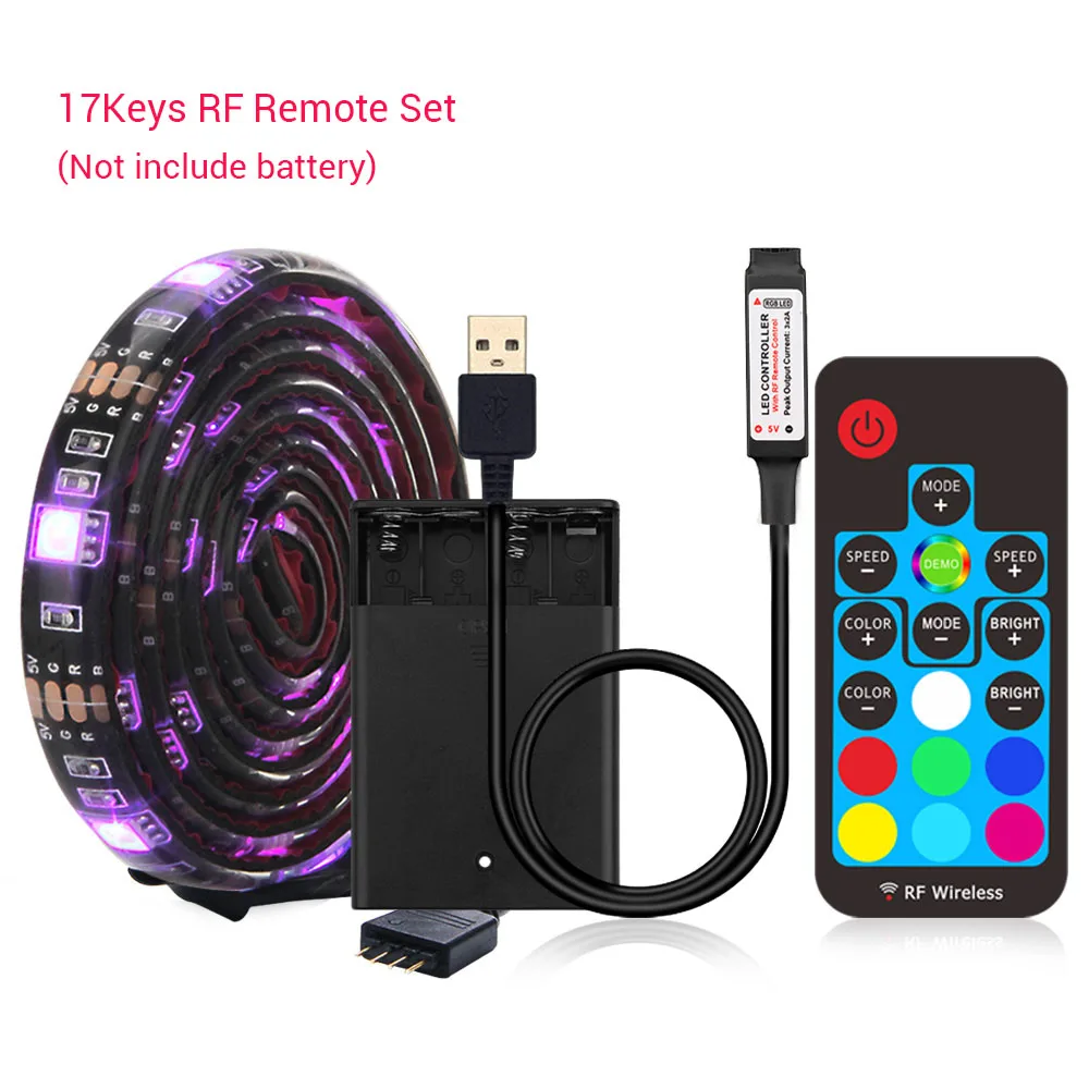 Батарея приведенный в действие Светодиодные ленты Bluetooth 5050 цветная(RGB), 1 м, 2 м, IP20 IP65 USB Светодиодные ленты 17 клавиш Светодиодный лента для велосипеда ТВ заднего освещения - Испускаемый цвет: 17Key RF Strip
