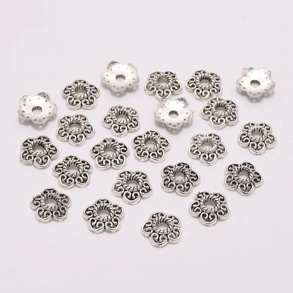 

50pcs/Lot Antique Carved Flower Bead End Caps 11mm 5 Petals Findings For End Caps Jewelry Making Findings Wholesale