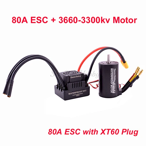 80A and 3660-3300KV Водонепроницаемый 3660 3300KV 3800KV/3670 2150KV 2650KV бесщеточный мотор+ S-80A 80A/S-120A 120A 2-4S ESC для 1/8 1:8 RC автомобилей грузовых автомобилей - Цвет: 80A and 3660-3300KV