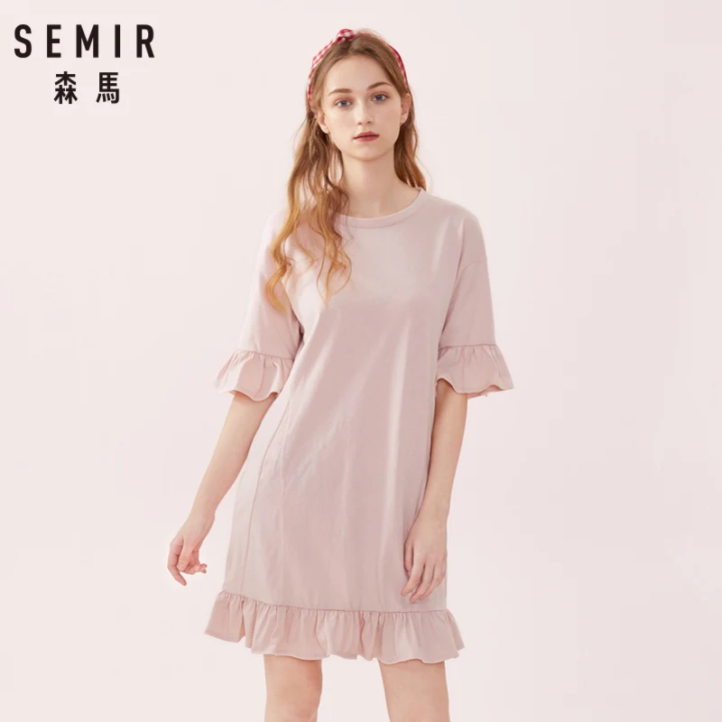 Женское платье с оборками на рукавах SEMIR из 100% хлопка манжетах и подоле шнуровкой