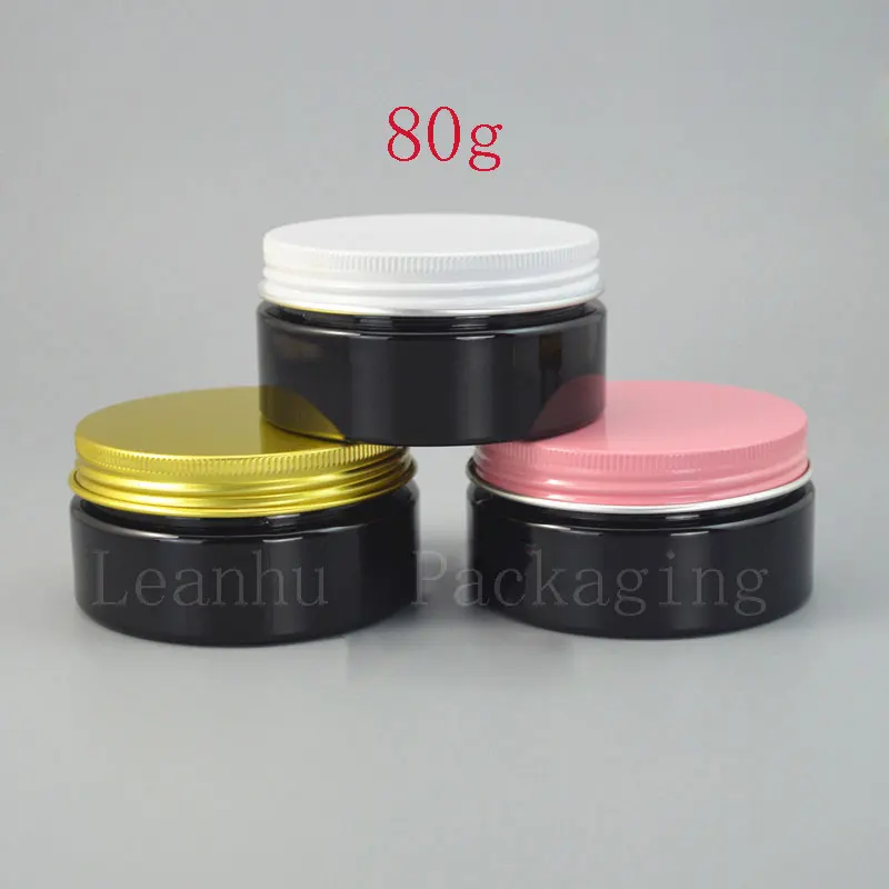 Black Plastic Makeup Packing Container, Refillable Clean Aluminum Screw Cap PET Seal Pot, 80CC Homemade Empty Cosmetic Containers