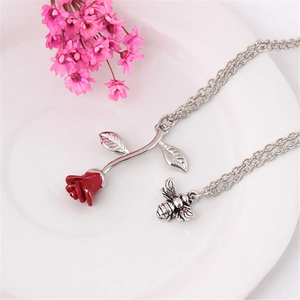 Женское Двухслойное ожерелье Boho Sytle кулон из сплава пчелы красная роза