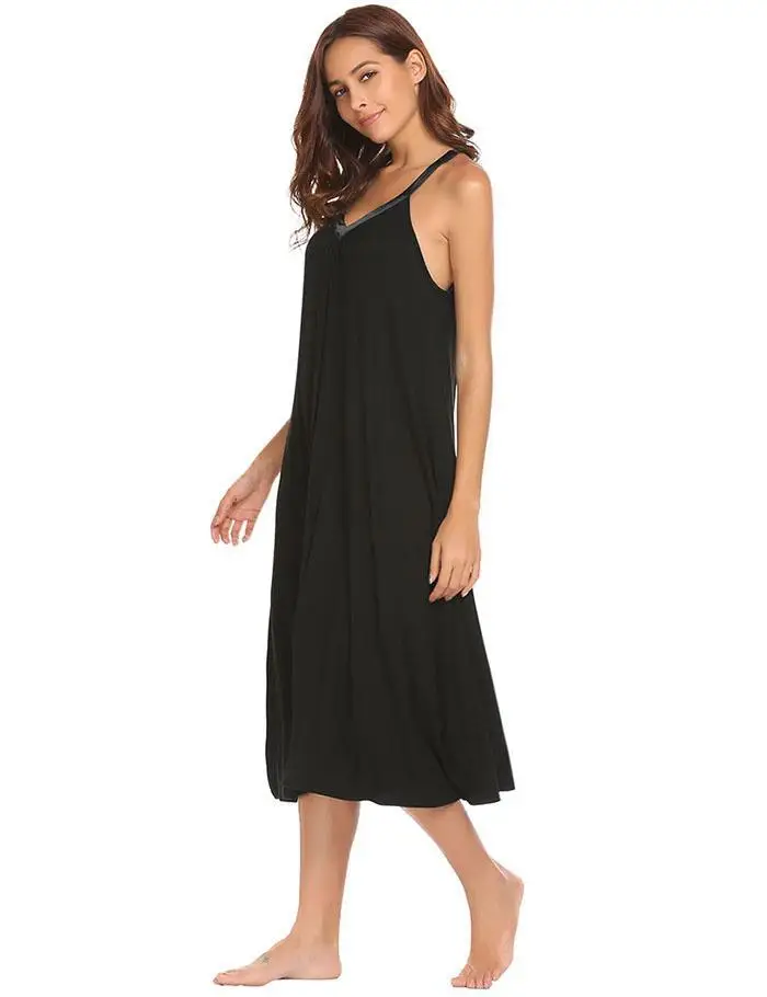 Ekouaer Night Dress Women Lingerie Sleepwear V-Neck Sleeveless Midi Sleep Dress Loungewear Nighty Sleepshirts Cotton Nightgown