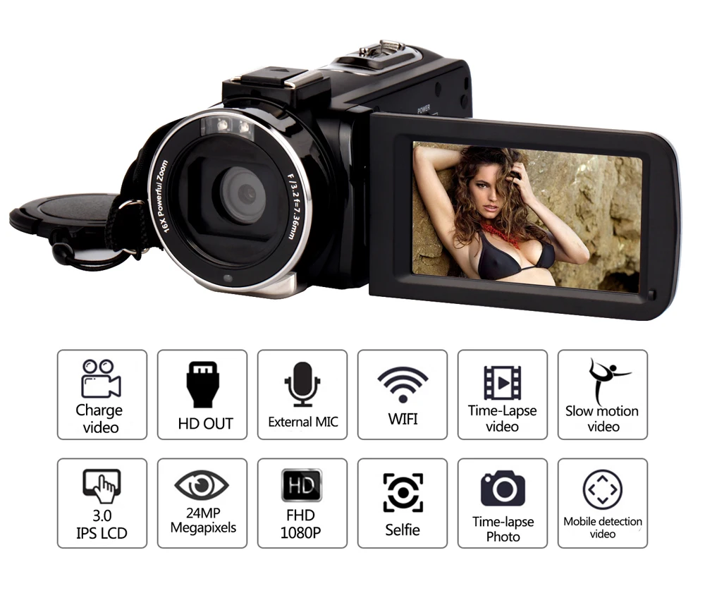 KOMERY 4K FHD 24 млн пикселей 3,0 дюймов сенсорный ЖК-экран видео камера Поддержка Wi-Fi внешний микрофон инфракрасный пульт дистанционного управления
