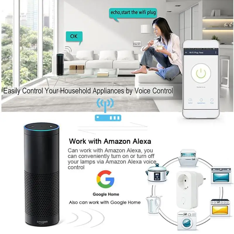 ЕС Wi-Fi Smart Plug умная розетка переключатель работы с Amazon Alexa голос Функция времени