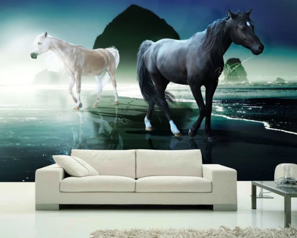 Бесплатная доставка 3D фотообои темная лошадь Белая искусство ТВ диван фон стена