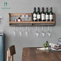 Louis Fashion Kitchen Cabinets Black Walnut Solid Wall Hung Wine Rack Simple Wall Restaurant Hanging Cup Holder Upside Down