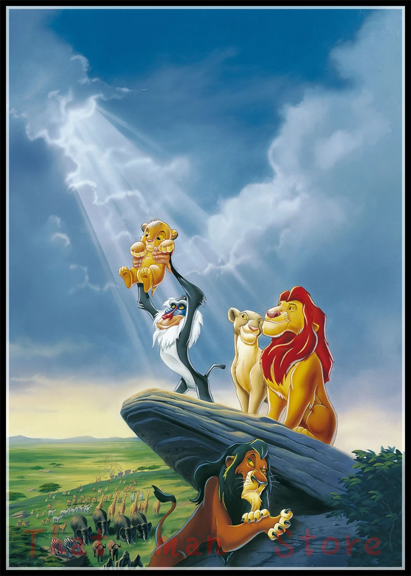 Зеленый Постеры к фильмам Король Лев Simba Тимон белый картон элемент декоративной живописи печатные обои с рисунком висит изображение без рамки - Цвет: Зеленый