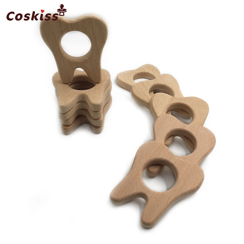 

DIY Wooden Personalized Pendent Organic Beech Wooden Tooth Natural Handmade Baby Wooden Teether For Baby Teething Nursing