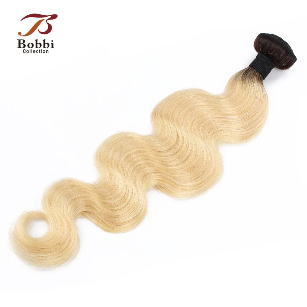 Bobbi Collection 1 Bundle T 1B 613 Dark Root Platinum Blonde Brazilian Body Wave Hair Ombre Weave Remy Human Extension | Шиньоны и