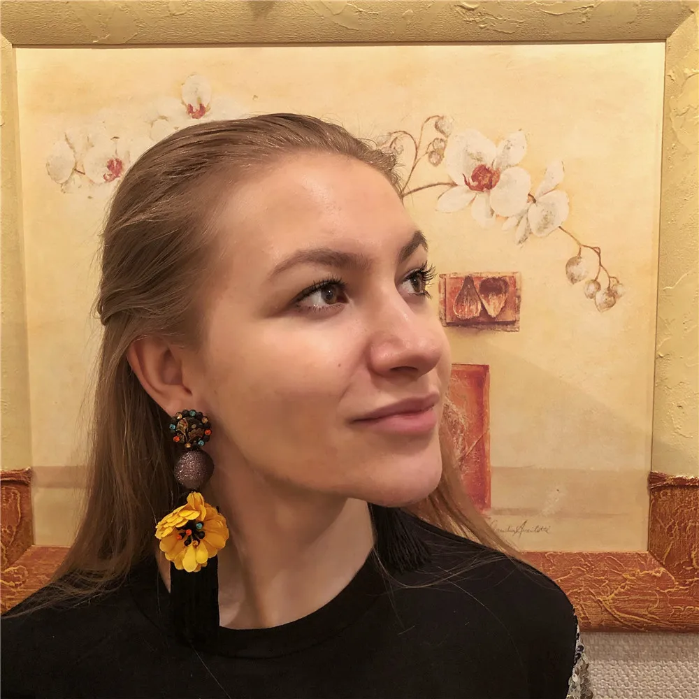 Этнические Цветочные Висячие серьги для женщин ручной работы длинные с