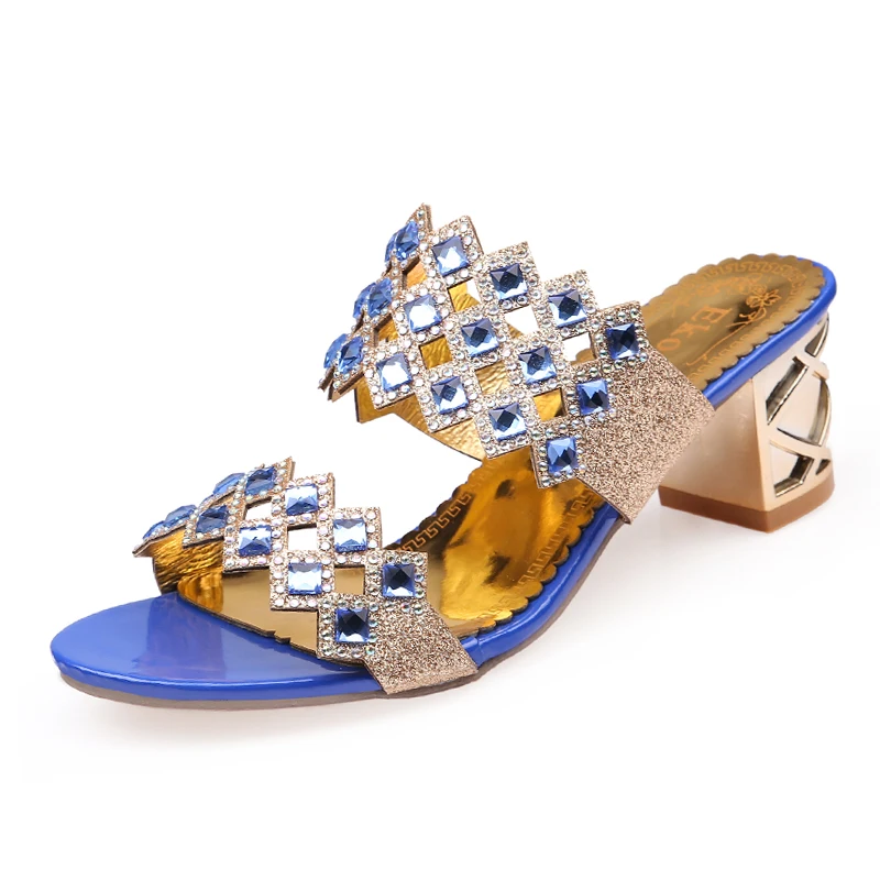 Женские вечерние босоножки Ekoak на высоком каблуке с вырезами стразы летняя обувь