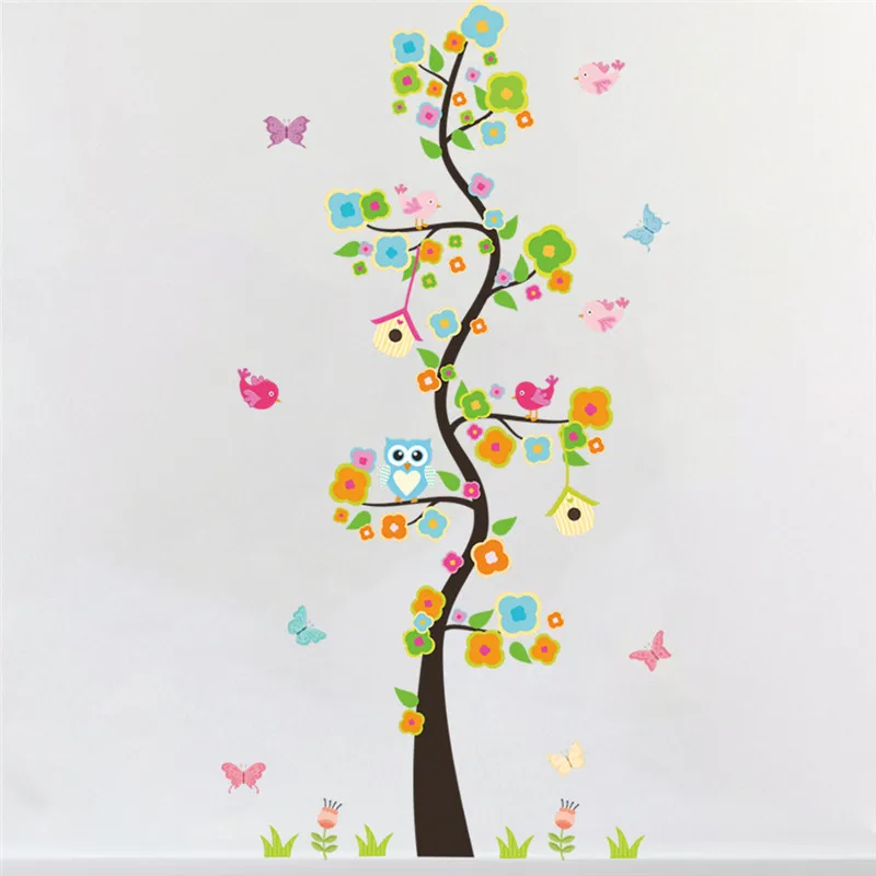 

Colorful Owl Bird Tree Flower Wall Sticker Decal Branches Bedroom Living Room Wall Art Home Decor Adesivo De Parede Poster Mural