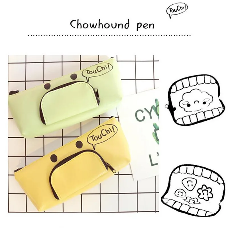 Большой Вместительный чехол для карандашей на молнии с зубами из искусственной