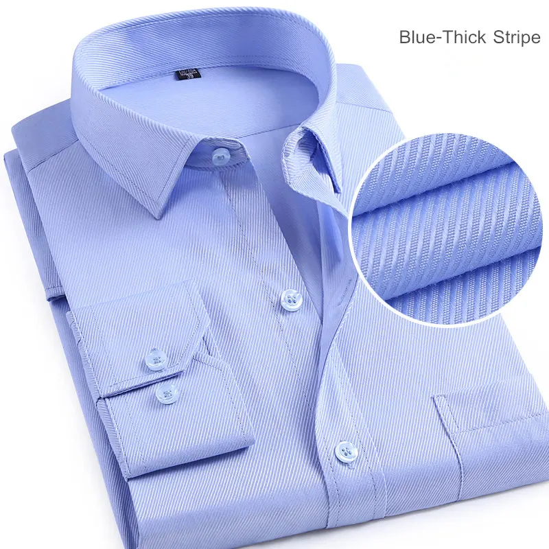 Blue Thick Stripe U& SHARK, Мужская Базовая рубашка, формальная, деловая, саржевая ткань, легкий уход, длинный рукав, белые топы, рубашки для социальных работ, одежда для офиса - Цвет: Blue Thick Stripe