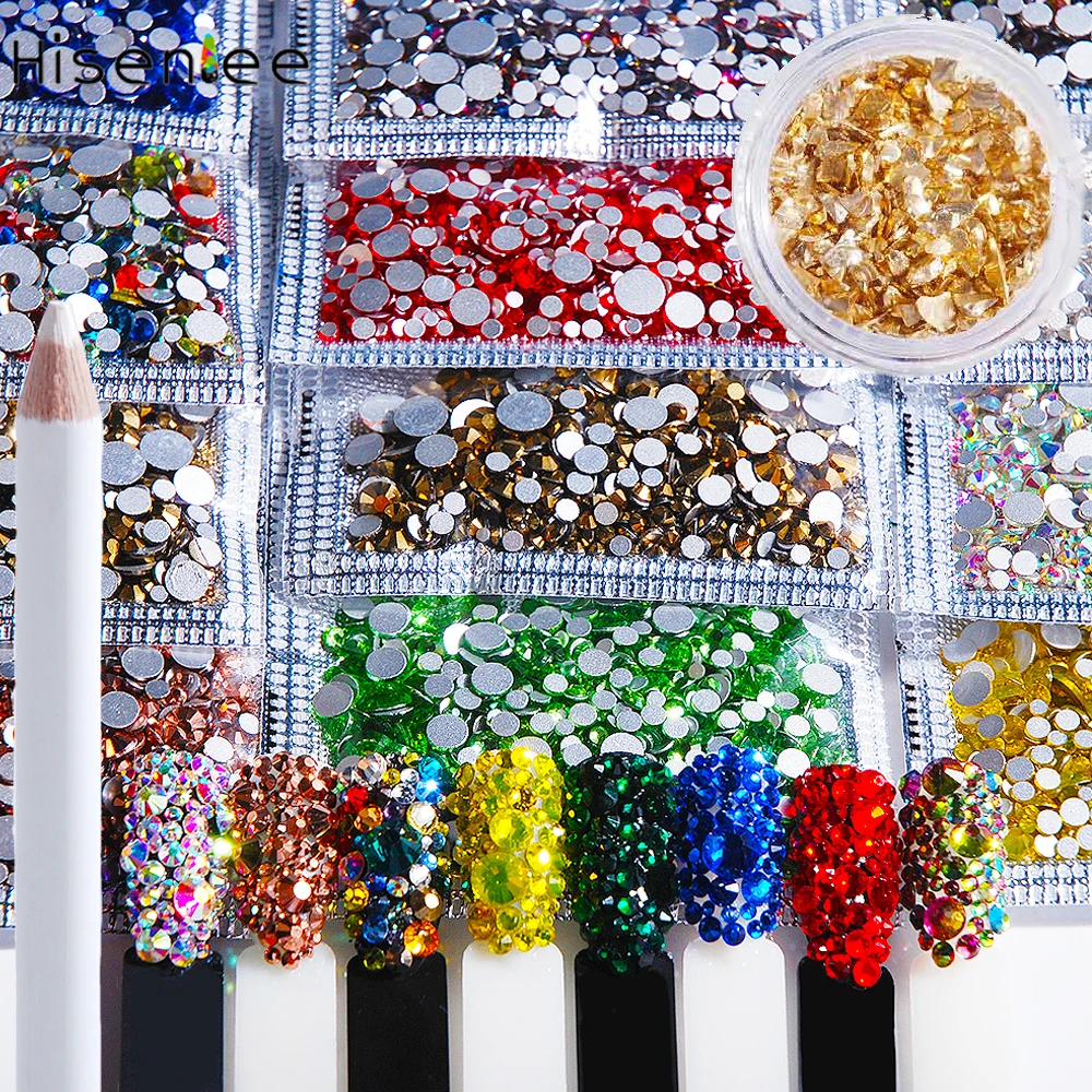 

1000pcs SS4-SS30 Mixed Colourful Glass Flatback Crystal Nail Art Rhinestone 3D Non Hotfix Strass Nail Jewellery Clothes Decor