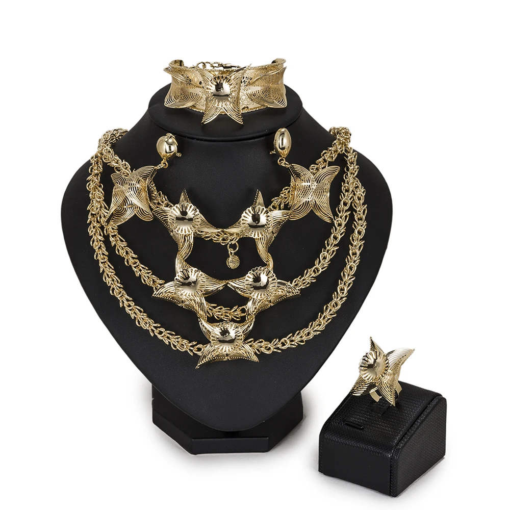 MUKUN Wholesale Big Nigerian Woman Wedding African Beads Jewelry Set Fashion Brand Dubai Sets Gold color accessories | Украшения и
