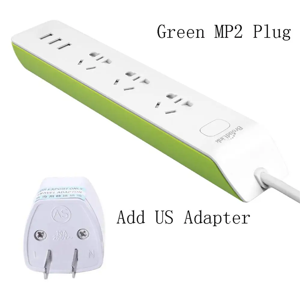 Green US Adapter Broadlink силовая лента MP2 WiFi 3 USB быстрая зарядка умный дом 3-розетки AU UK US EU адаптер штепсельная розетка 4G приложение дистанционное управление - Комплект: Green US Adapter