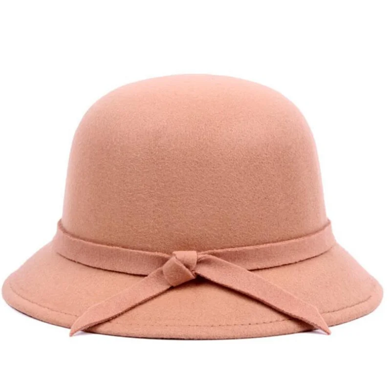khaki Зимние Женские однотонные шерстяные фетровые шляпы-Клош, винтажные Панамы в западном стиле, 6 цветов, теплые женские котелки - Цвет: khaki