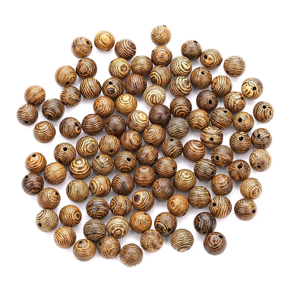 WIWI 100 шт./лот круглые полосатые деревянные бусины россыпью Браслеты и ожерелья
