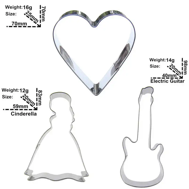 Золушка электрическая гитара форма сердца 3 шт. формы для резки печенья