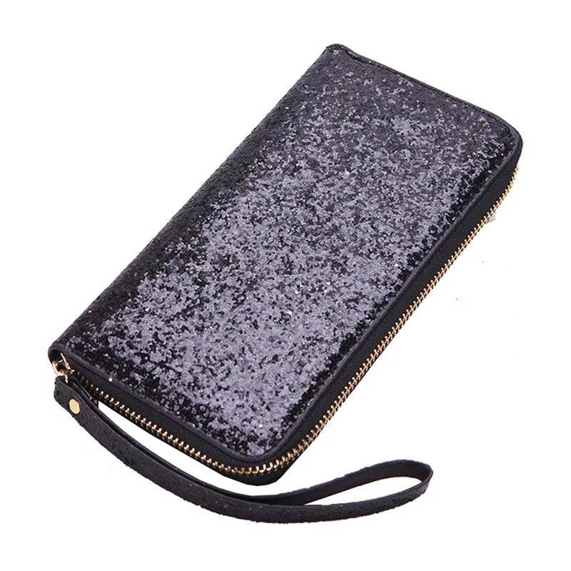 

Women Long Wallet Sparkly Sequins PU Leather Bag Hand-held Phone Card Holder New