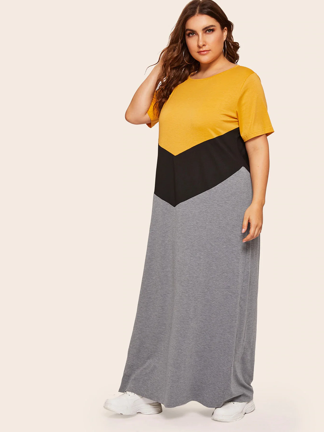 5XL размера плюс длинное платье Макси женское летнее с коротким рукавом контрастное разноцветное элегантное платье свободного кроя больше размера d женское платье-туника