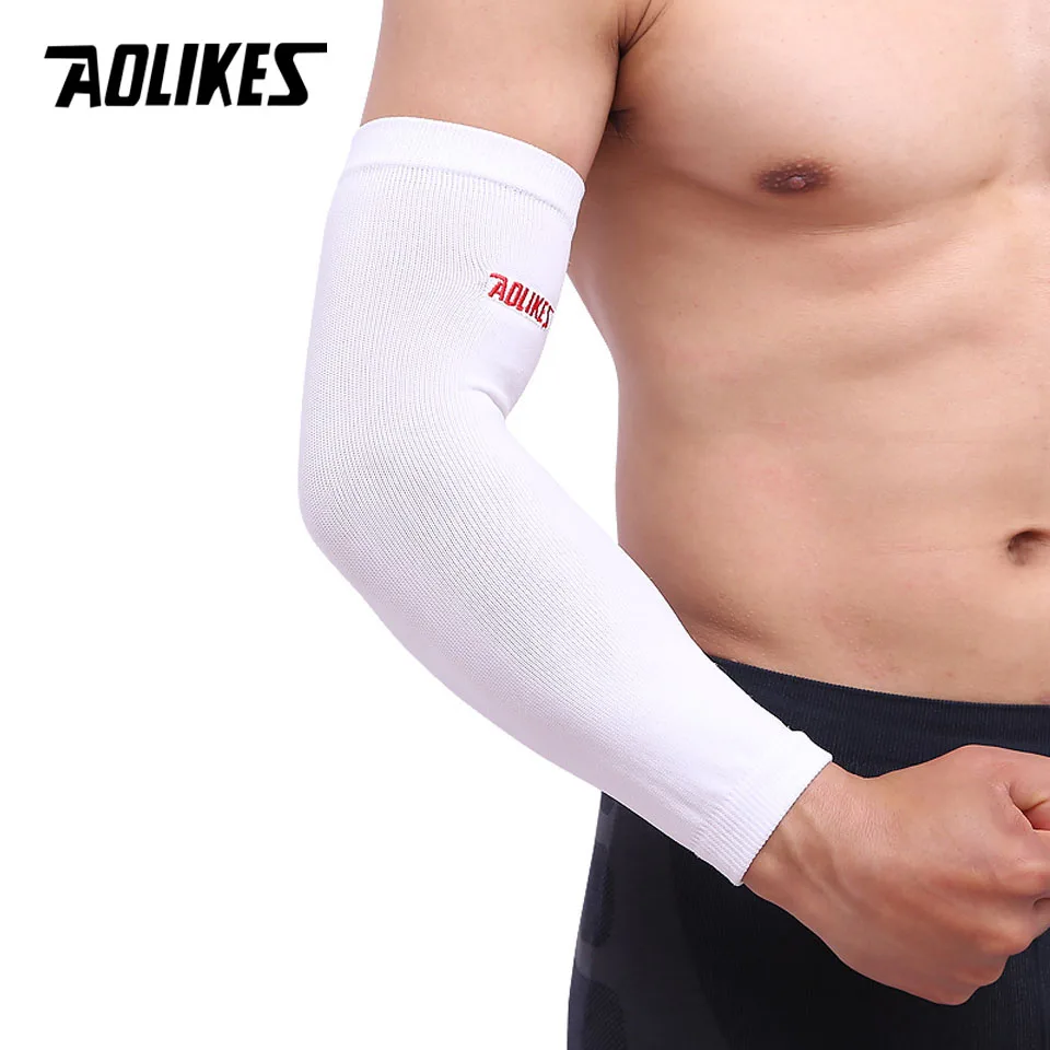 White AOLIKES 1 шт. эластичный баскетбольный Теннисный рукав нарукавник для игры в футбол волейбол налокотник для защиты от боли - Цвет: White