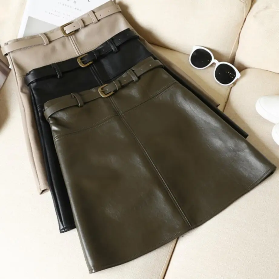 Женская короткая юбка-карандаш из искусственной кожи винтажная офисная