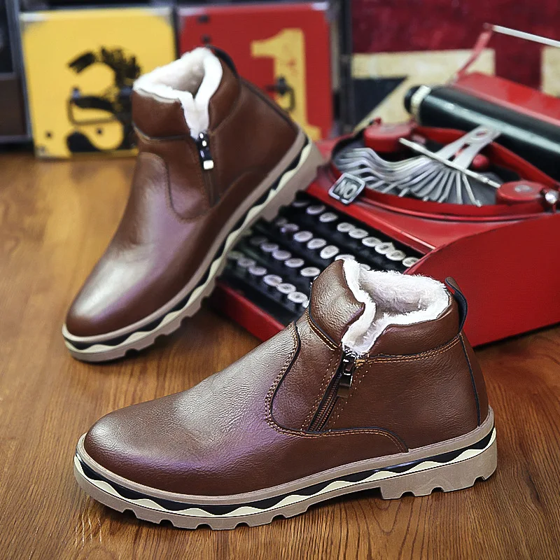 2018 Men Boots Warm Plush Mens Winter Shoes Fashion Snow Zipper Male Ankle Cotton Inside Hombre | Обувь