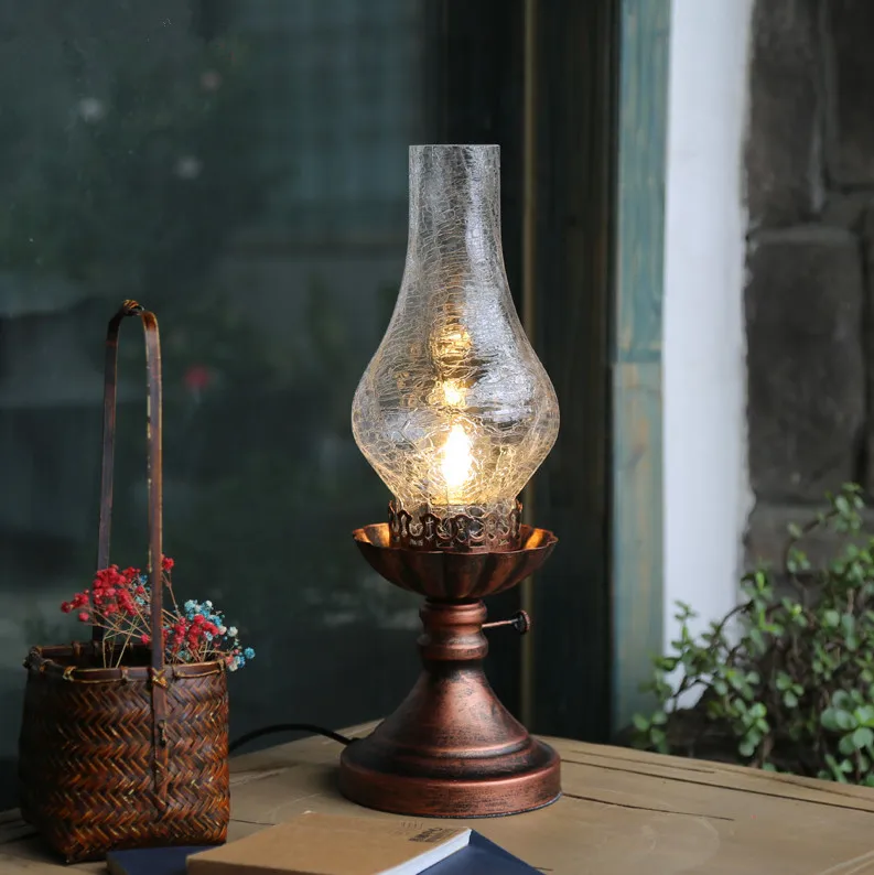 Европейская винтажная коричневая Настольная лампа с трещинами старомодная