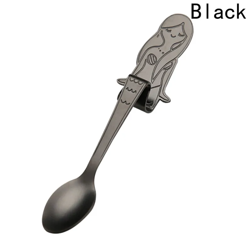 black 1 шт. кофейная ложка русалки изогнутая 304 нержавеющая сталь ложка для специй Кухня Бар Кафе посуда вечерние подарок Совок столовые приборы - Цвет: black